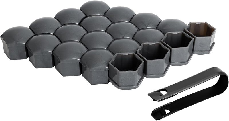 AOIT 20PCS Lug Nut Covers - 2/3’‘ Wheel Nut Bolt Cover Caps, 17mm Hexagonal Lug Caps with Removal Tool, Wheel Bolt Dust Caps Compatible with Audi, Auto Rims Nut Exterior Protection, Grey - Image 1